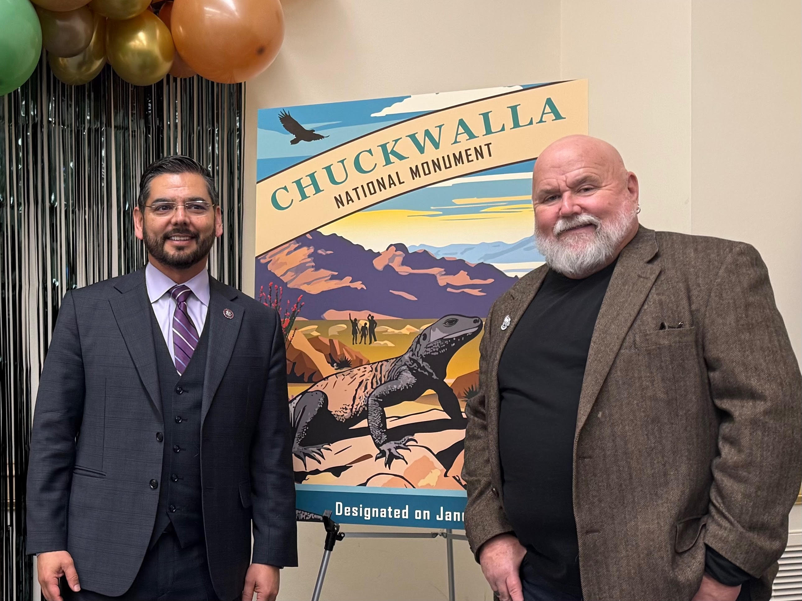 Congressman Raul Ruiz with Councilman Gary Gardner at an event celebrating the start of the Chuckwalla National Monument.